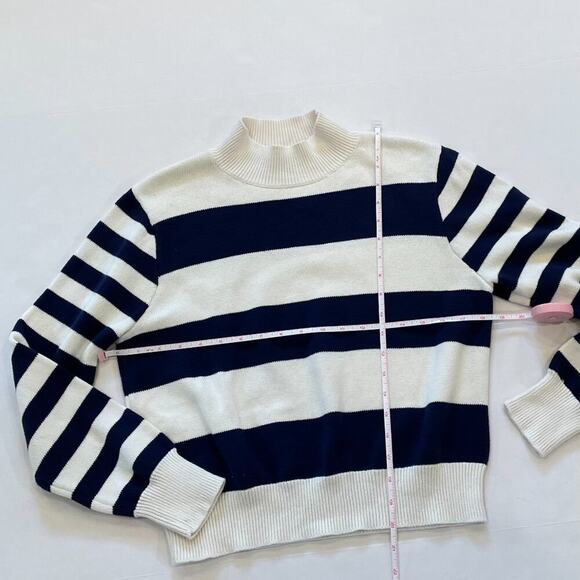 J. Crew Cotton Navy Blue/Ivory Rugby Stripe Mock Neck Long Sleeve Sweater, M - Picture 9 of 12